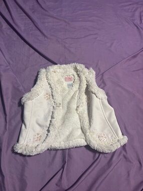 GAP Baby Cream Faux Fur Vest with Pink Trim